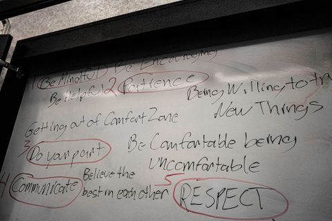white board with full value contract developed by collegiate recovery students